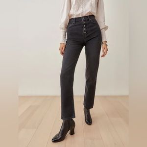 Reformation Cynthia Straight Button Fly High Rise Denim Jeans Ventura Black 25